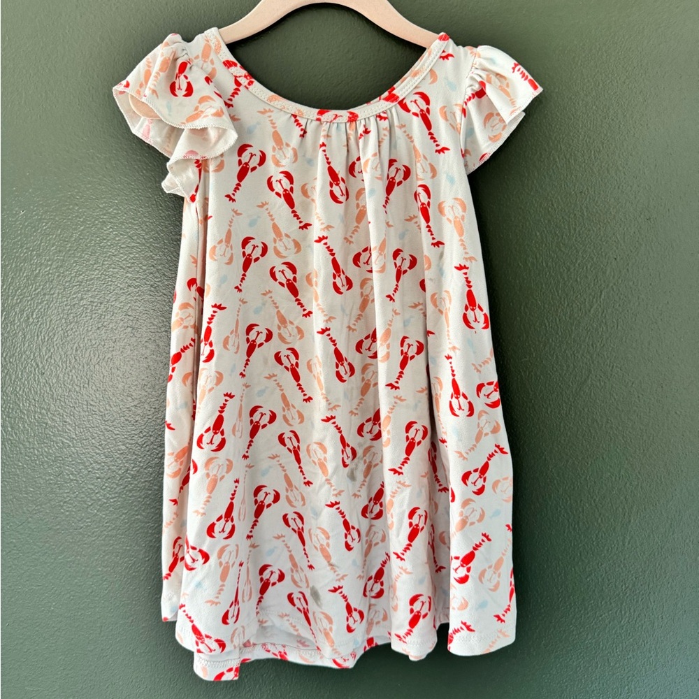 Dot Dot Smile White Dress with Red & Peach Lobster Print